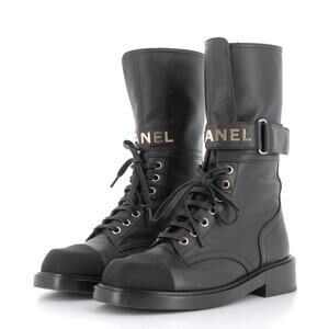 Chanel 2021 Interlocking CC Logo Leather Combat Boots